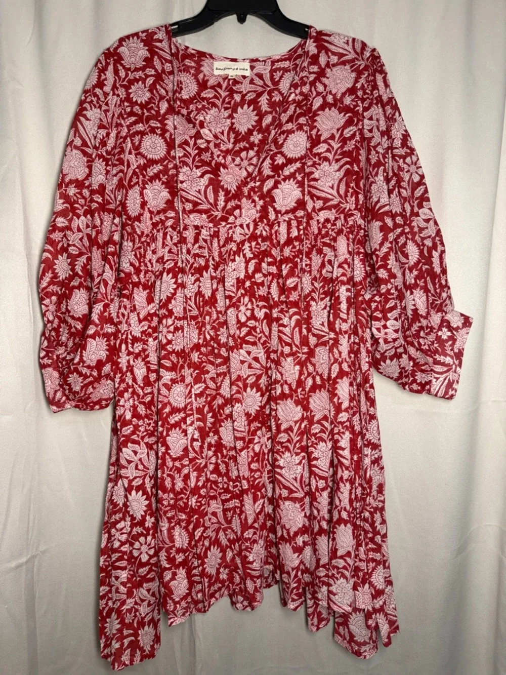 Daughters of India Kyra Mini Dress‎ Saffron Red White Floral Size XL